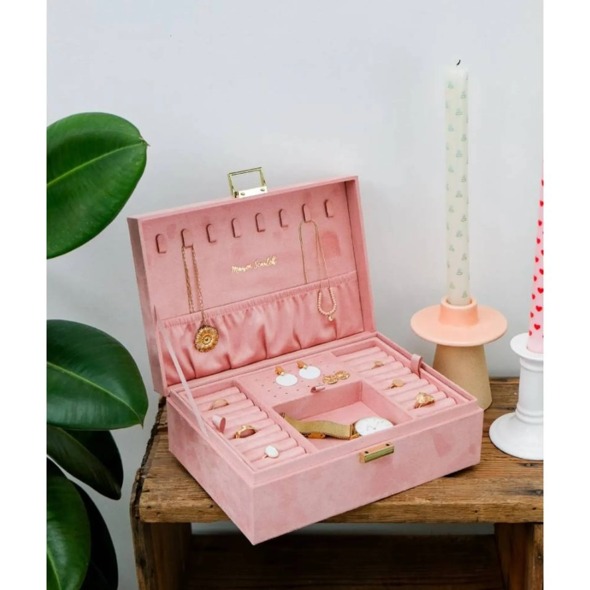 Maison Scarlett Coffret Bijoux*Boite a bijoux Louise en velours Rose