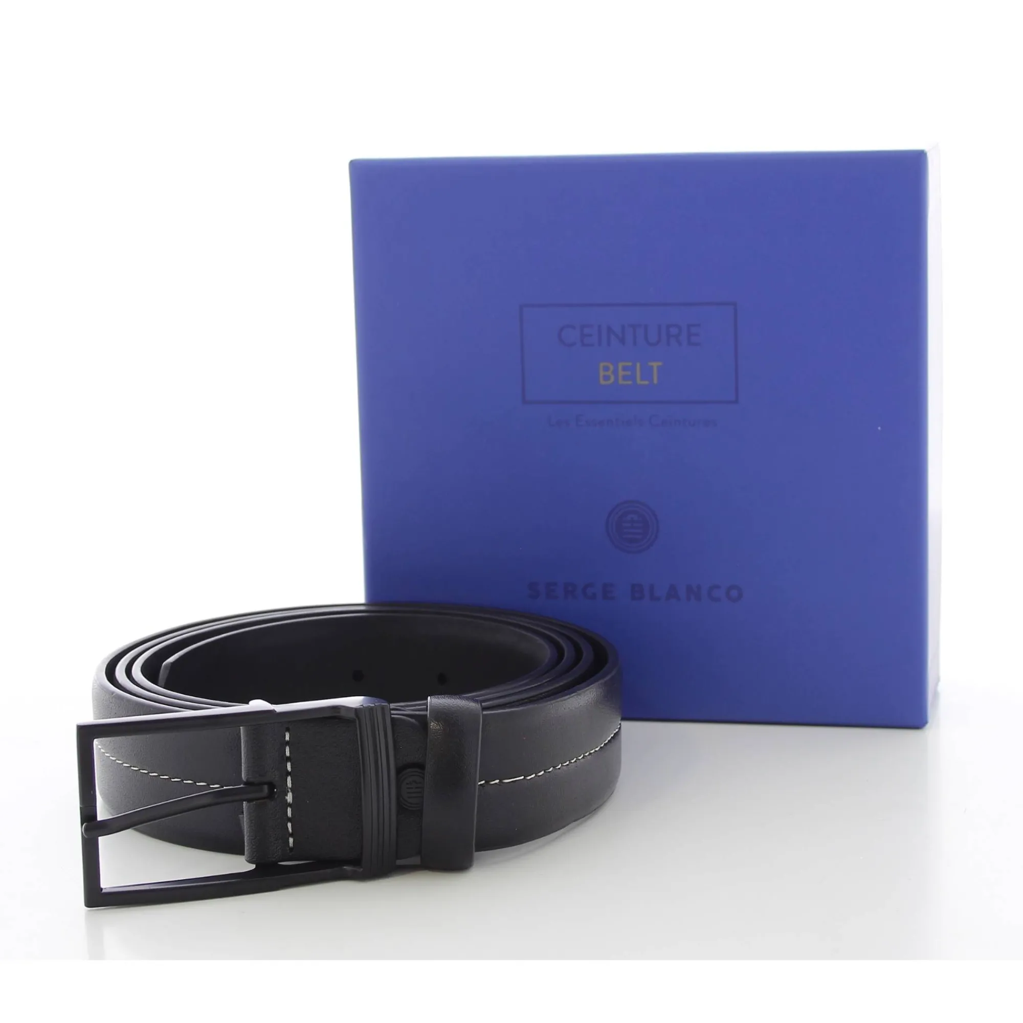 Serge Blanco Ceintures*Ceinture homme en cuir avec surpiqures Noir