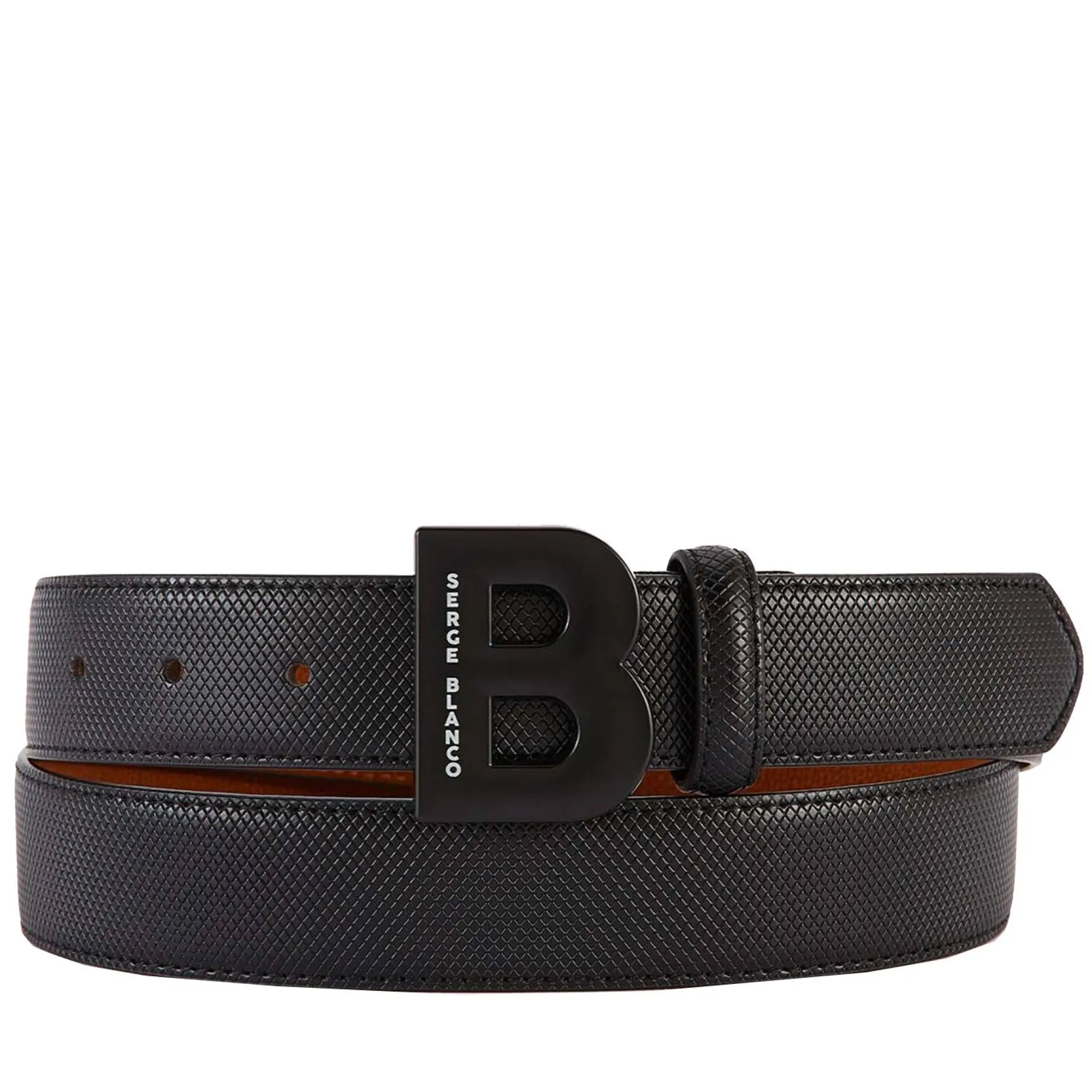 Serge Blanco Ceintures*Ceinture reversible en cuir avec 2 boucles Noir / cognac