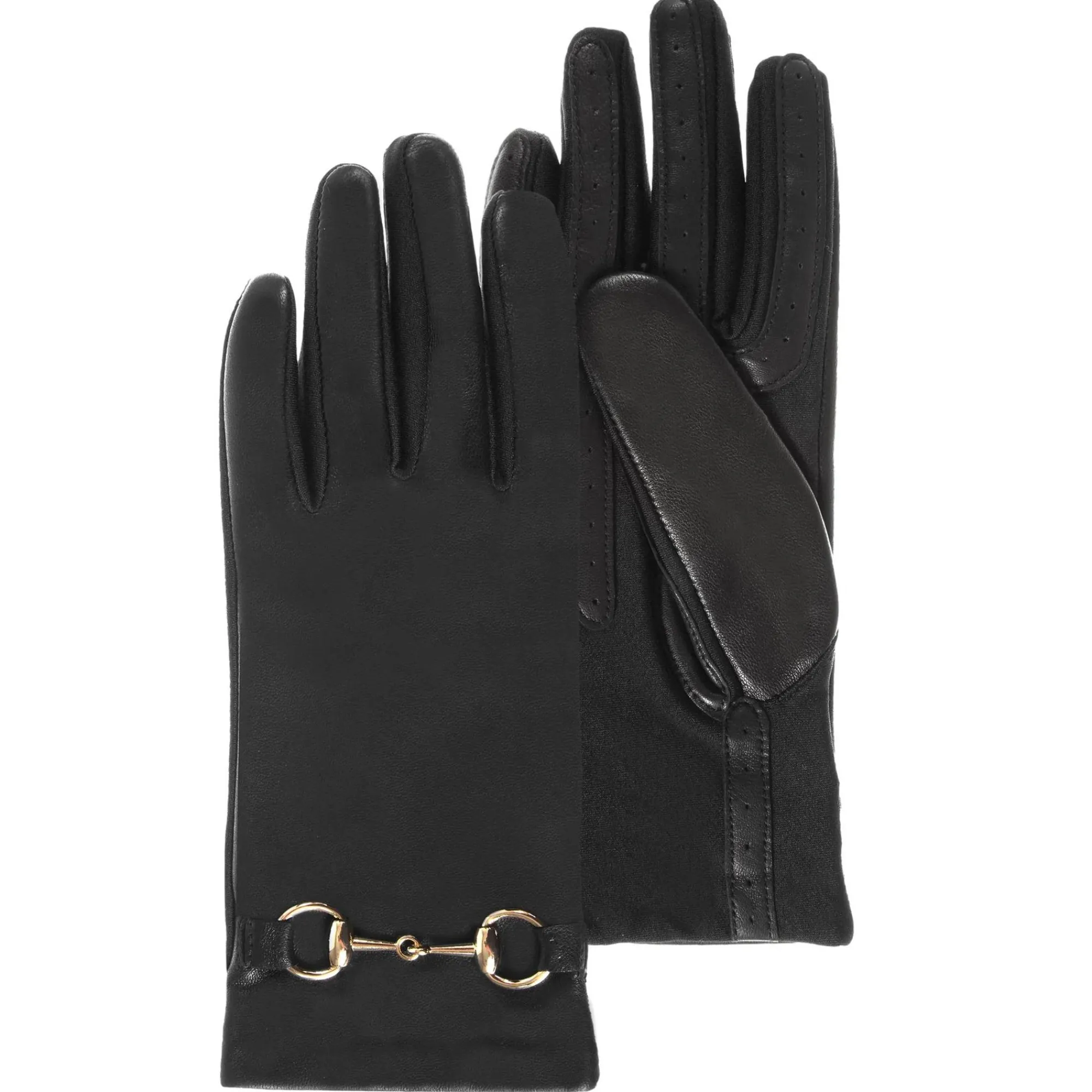 Isotoner Gants Femme*Gants cuir et tissu detail mors Smartouch Noir