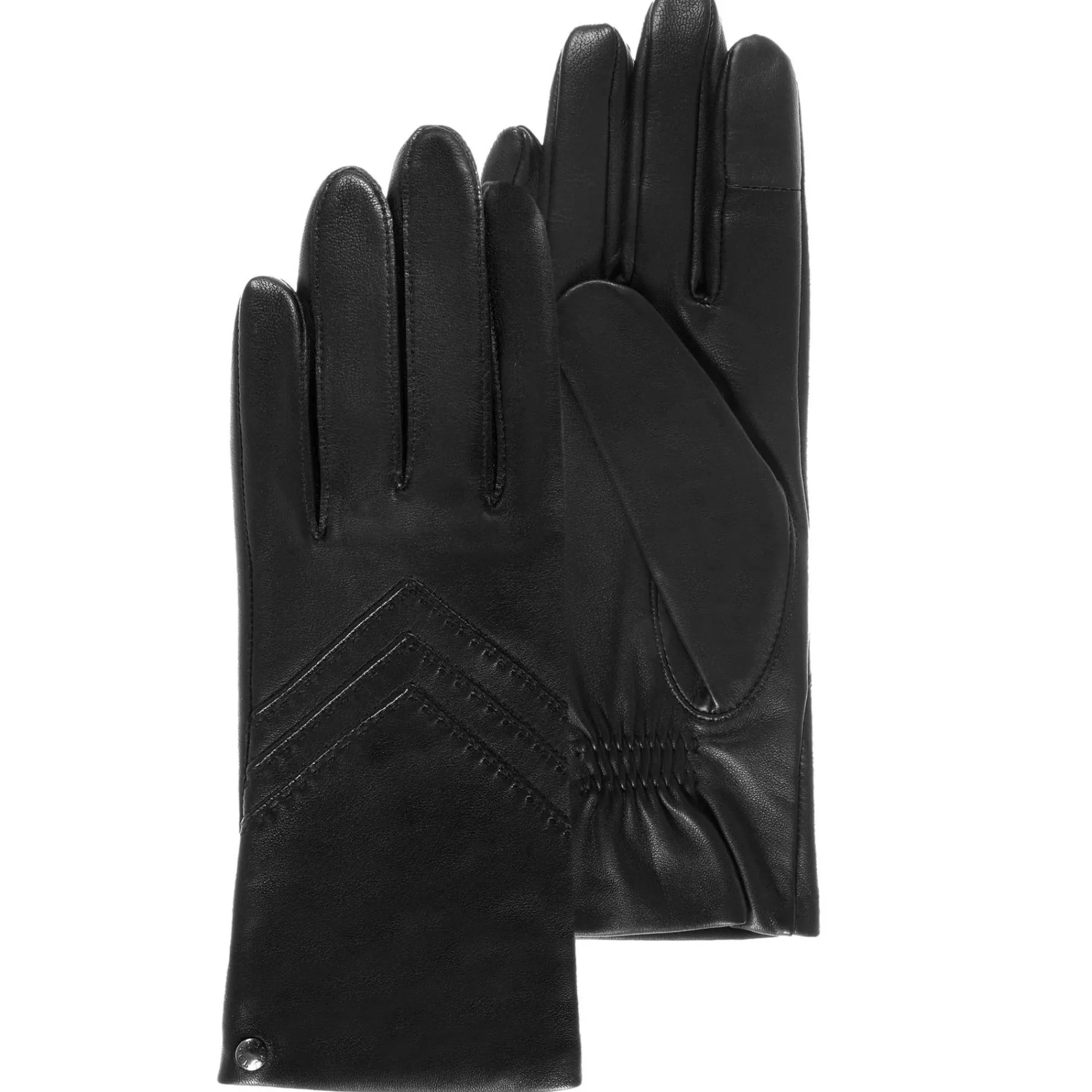 Isotoner Gants Femme*Gants en cuir d'agneau doublure polaire Smartouch Noir