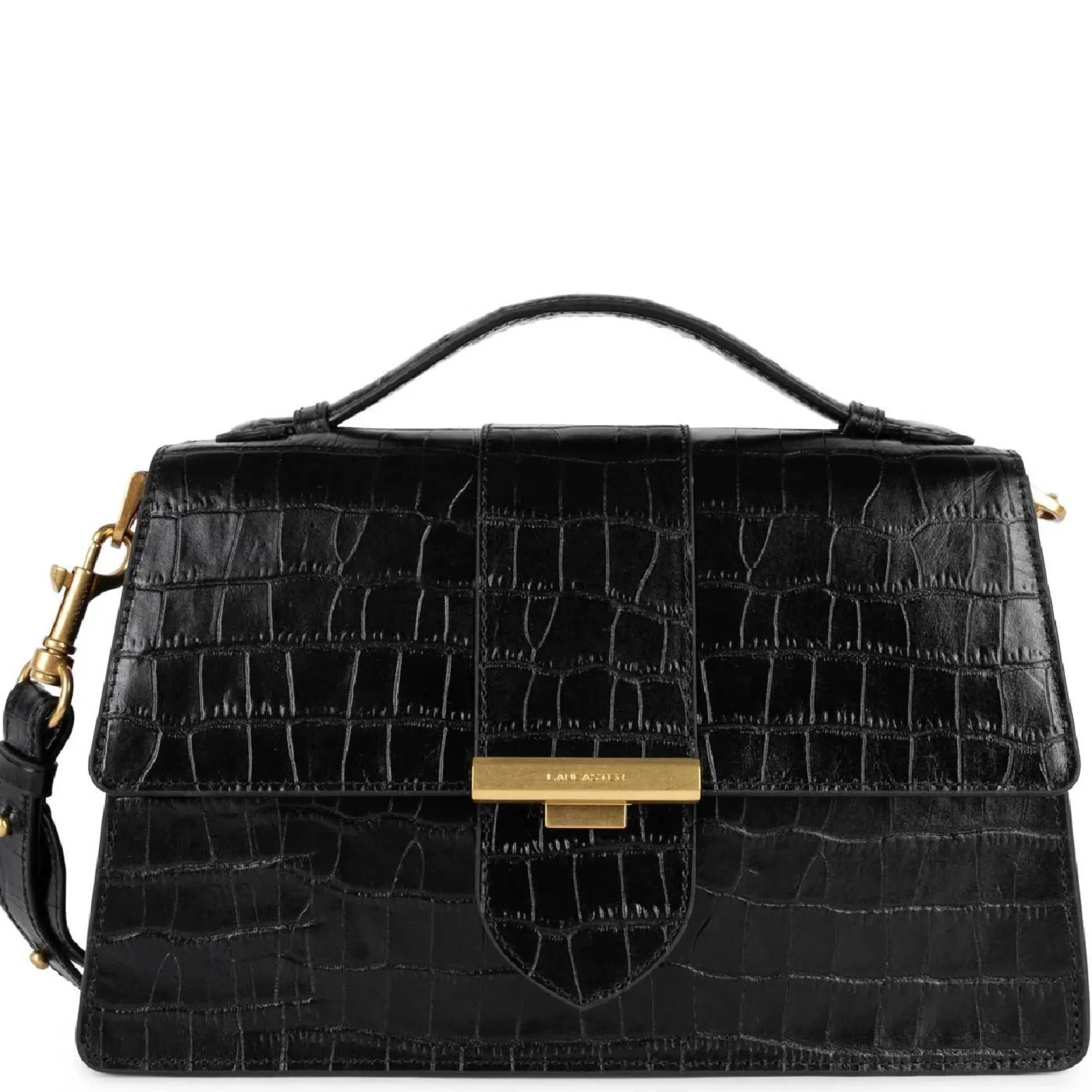 Lancaster Sacs À Main*Grand sac a main rabat Exotic Ily croco Noir