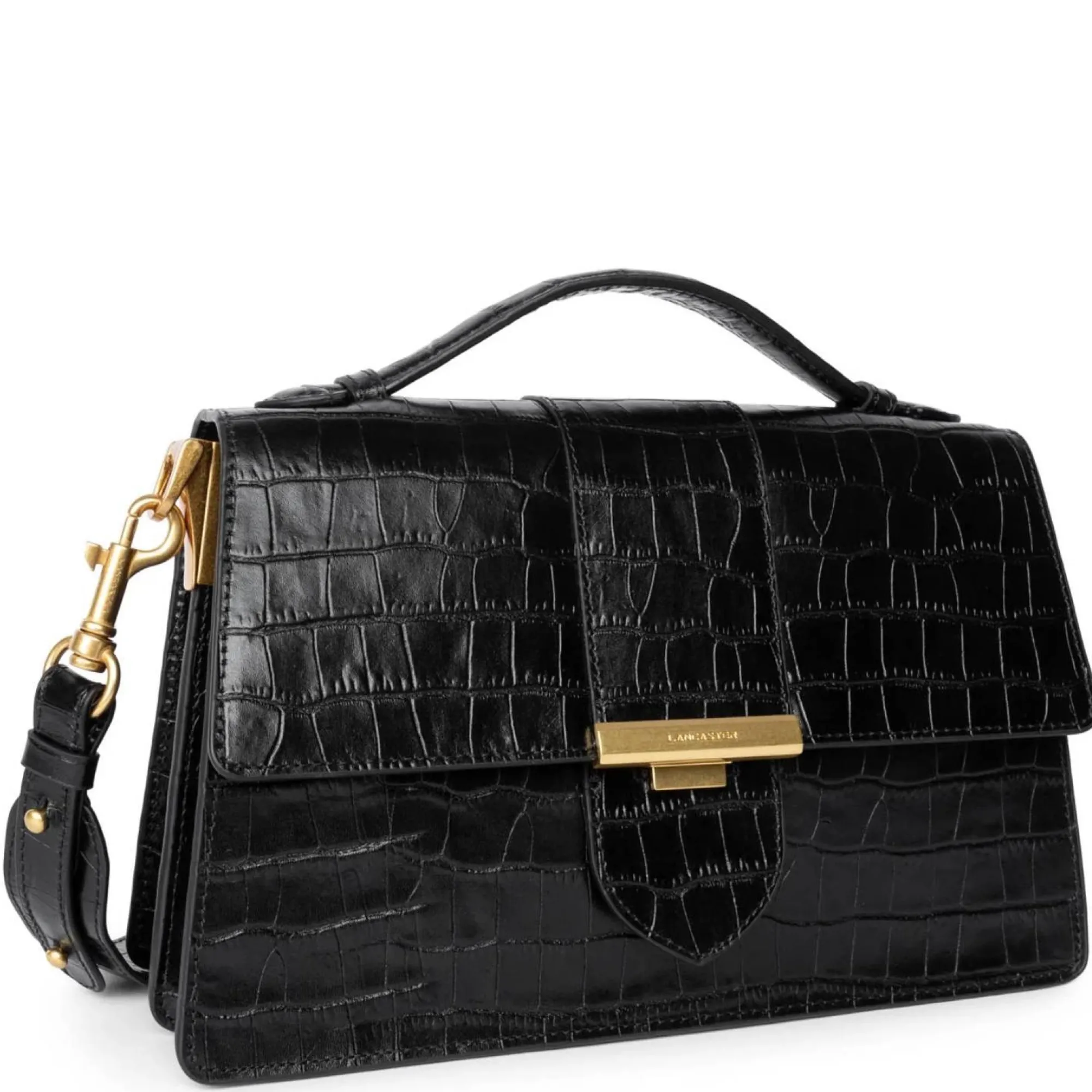 Lancaster Sacs À Main*Grand sac a main rabat Exotic Ily croco Noir