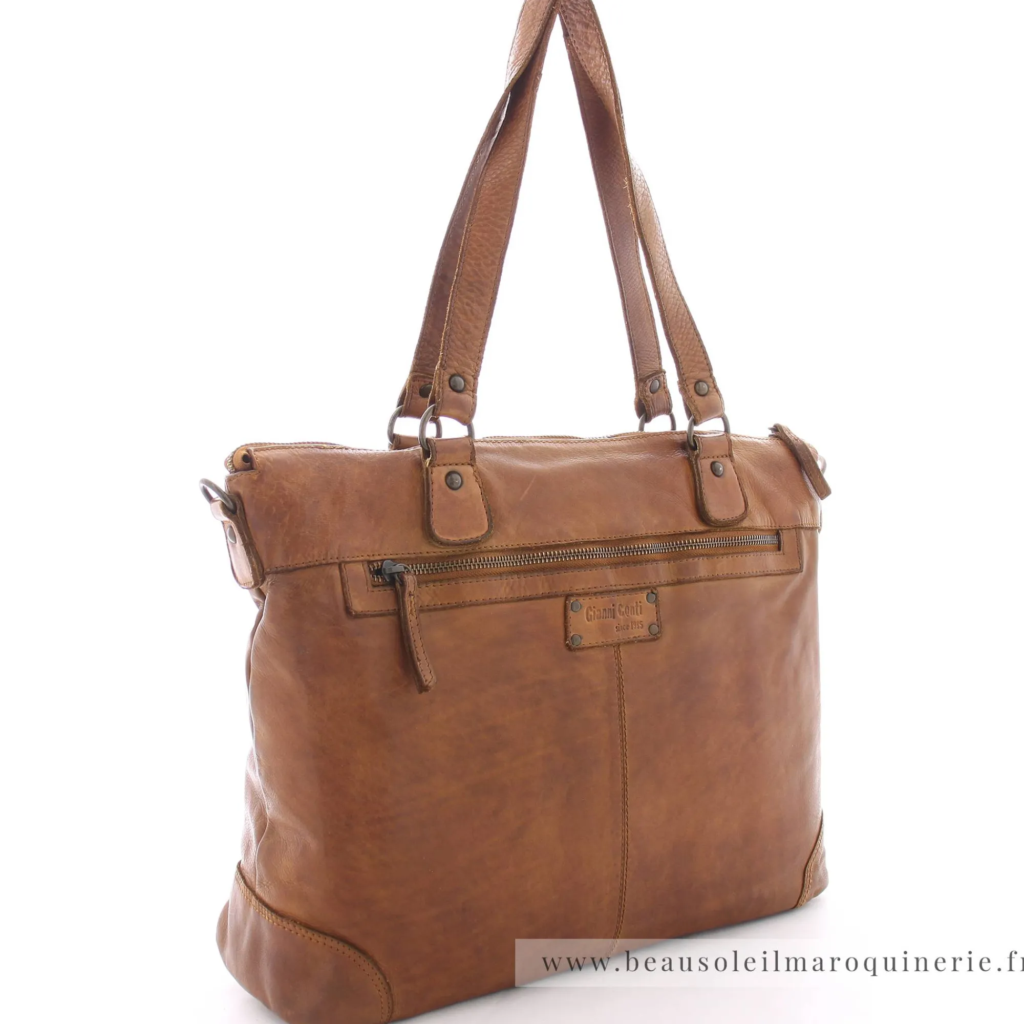 Gianni Conti Sacs À Main*Grand sac cabas porte epaule cuir Cognac