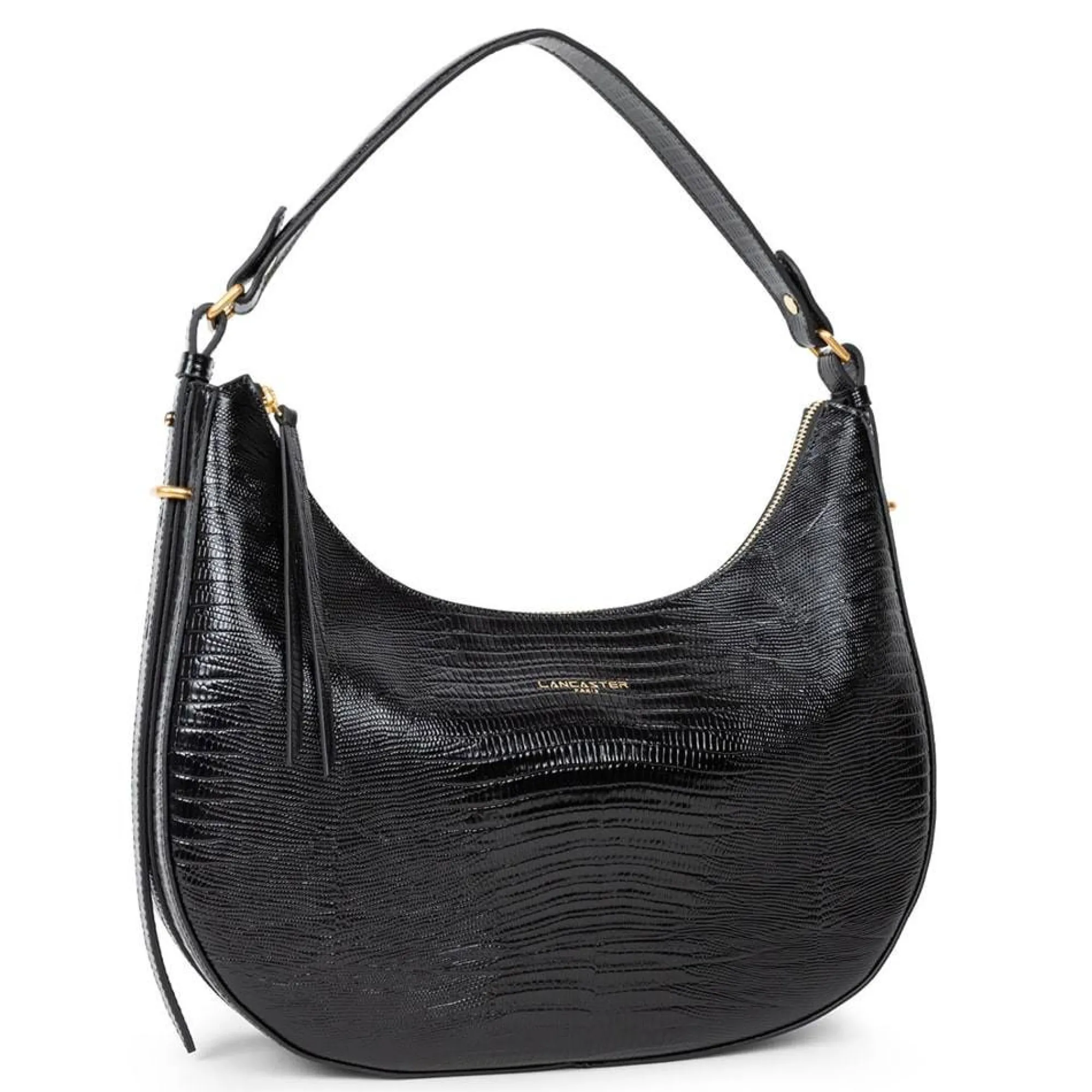 Lancaster Sacs Porté Épaule*Grand sac d'epaule Exotic Lezard & Croco Noir / Lézard