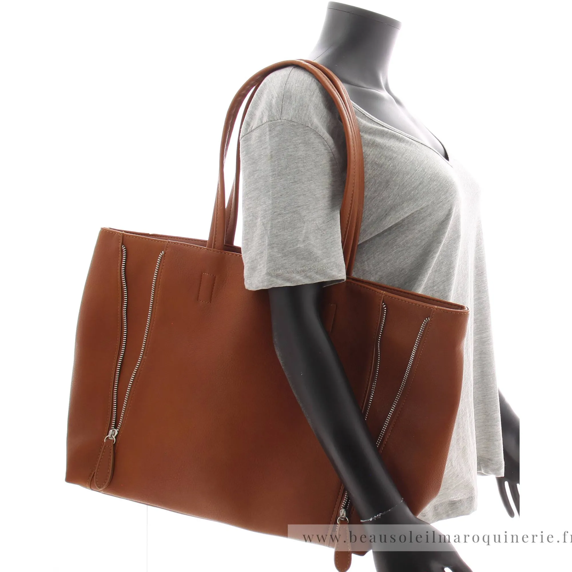 Fuchsia Sacs Cabas*Grand sac shopping Cara details zippes Cognac