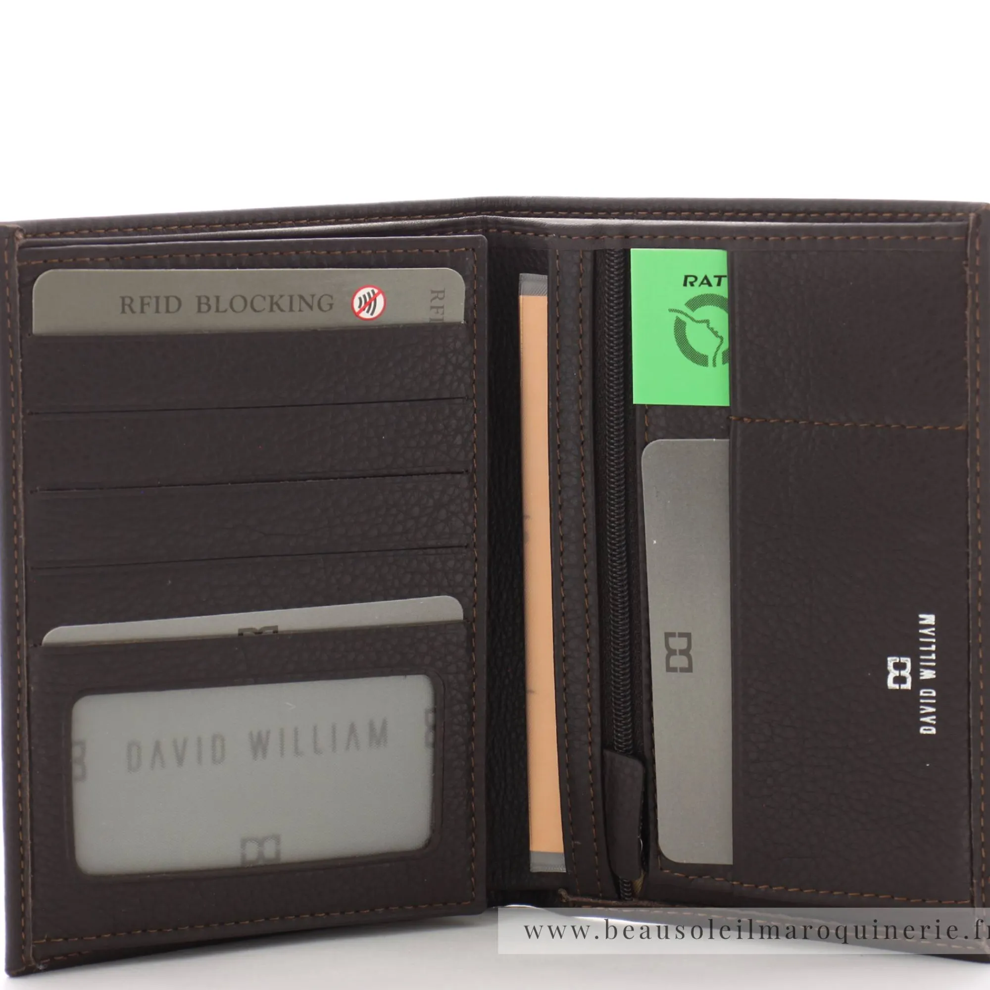 David William Portefeuilles Homme*Portefeuille 2 volets Helva en cuir de vachette Marron