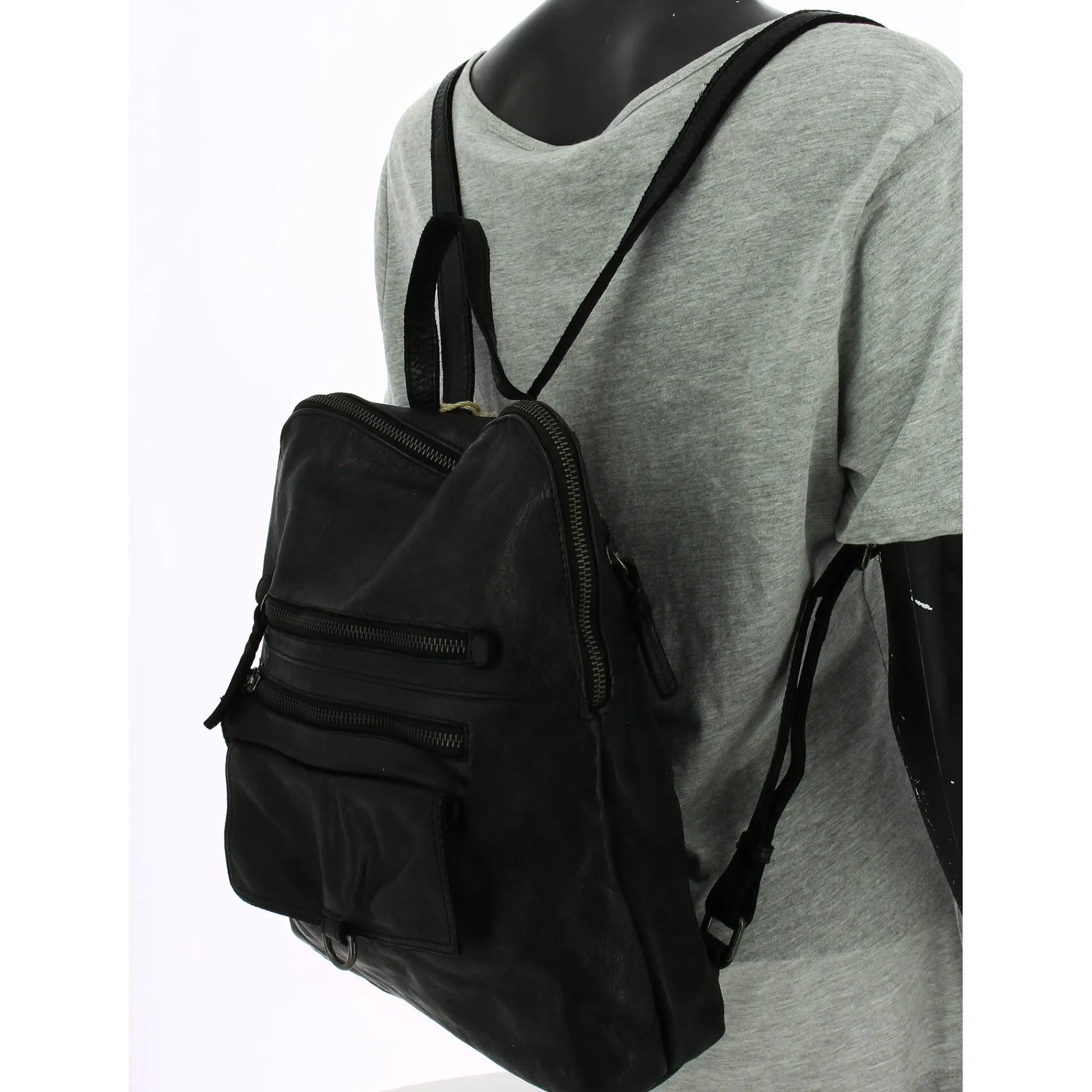 Gianni Conti Sacs À Dos Femme*Sac a dos femme zippe en cuir Noir