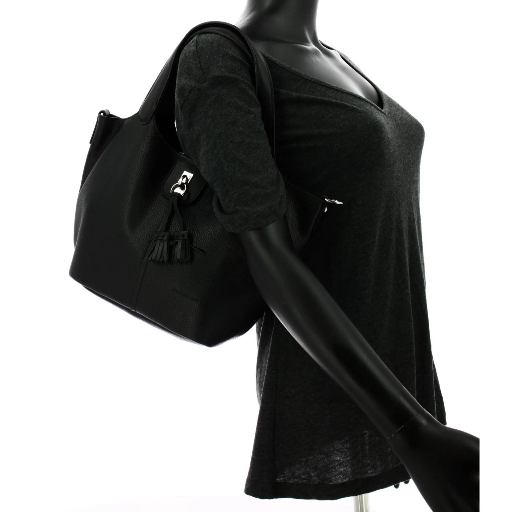 Francinel Sacs À Main*Sac a main Soline cuir graine avec pompon Noir