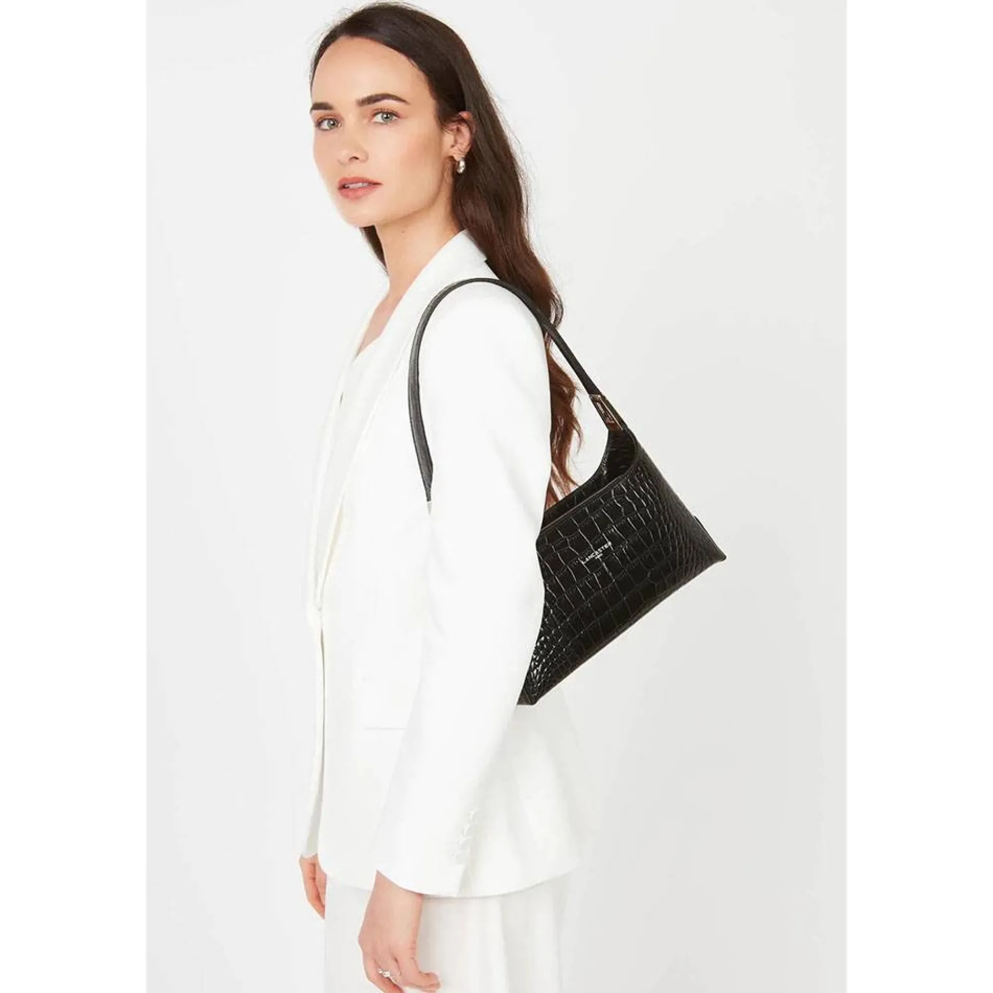 Lancaster Sacs Porté Épaule*Sac baguette Exotic Lezard & Croco porte epaule Noir