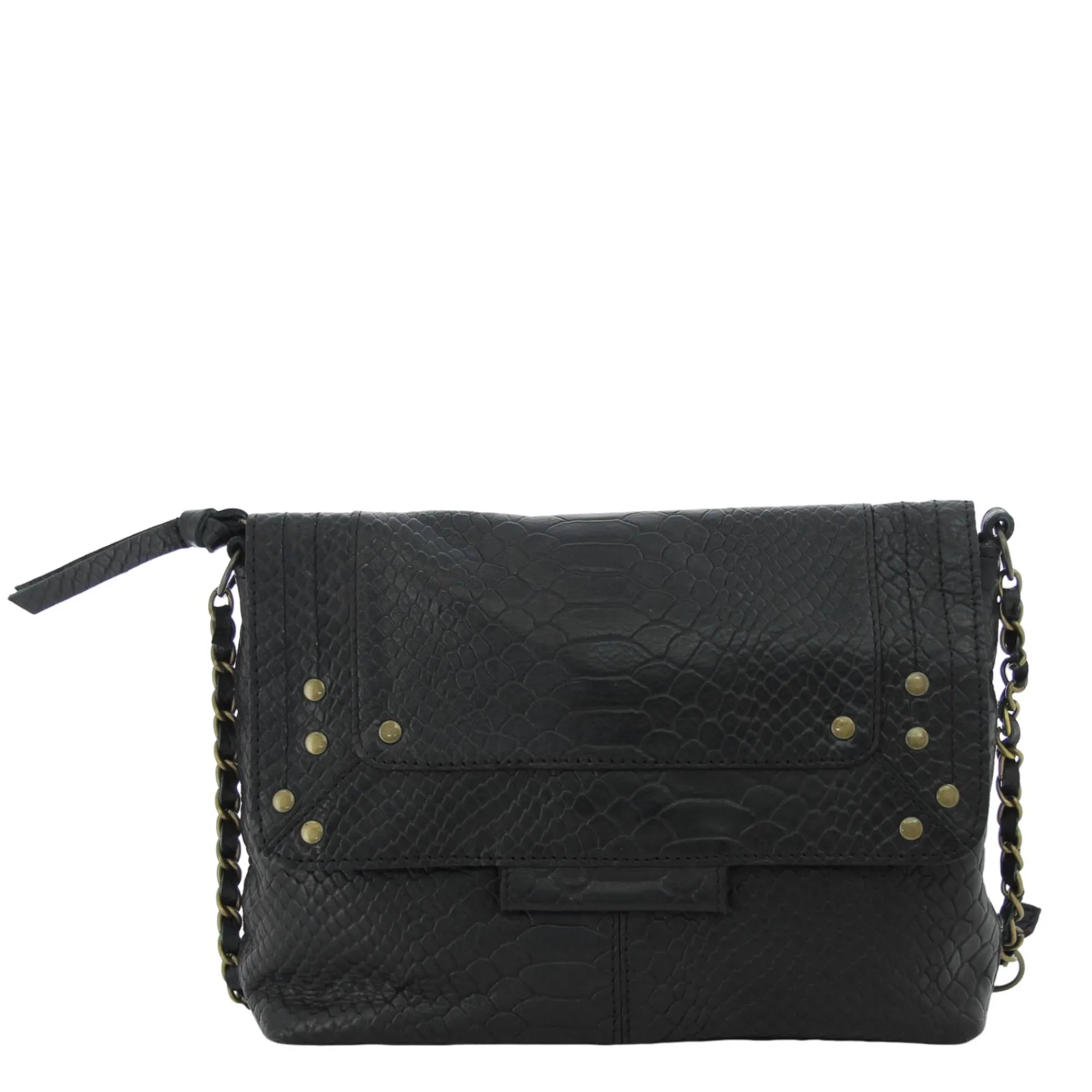 Pieces Sacs Bandoulière*Sac bandouliere Felizia a rabat en cuir Noir python