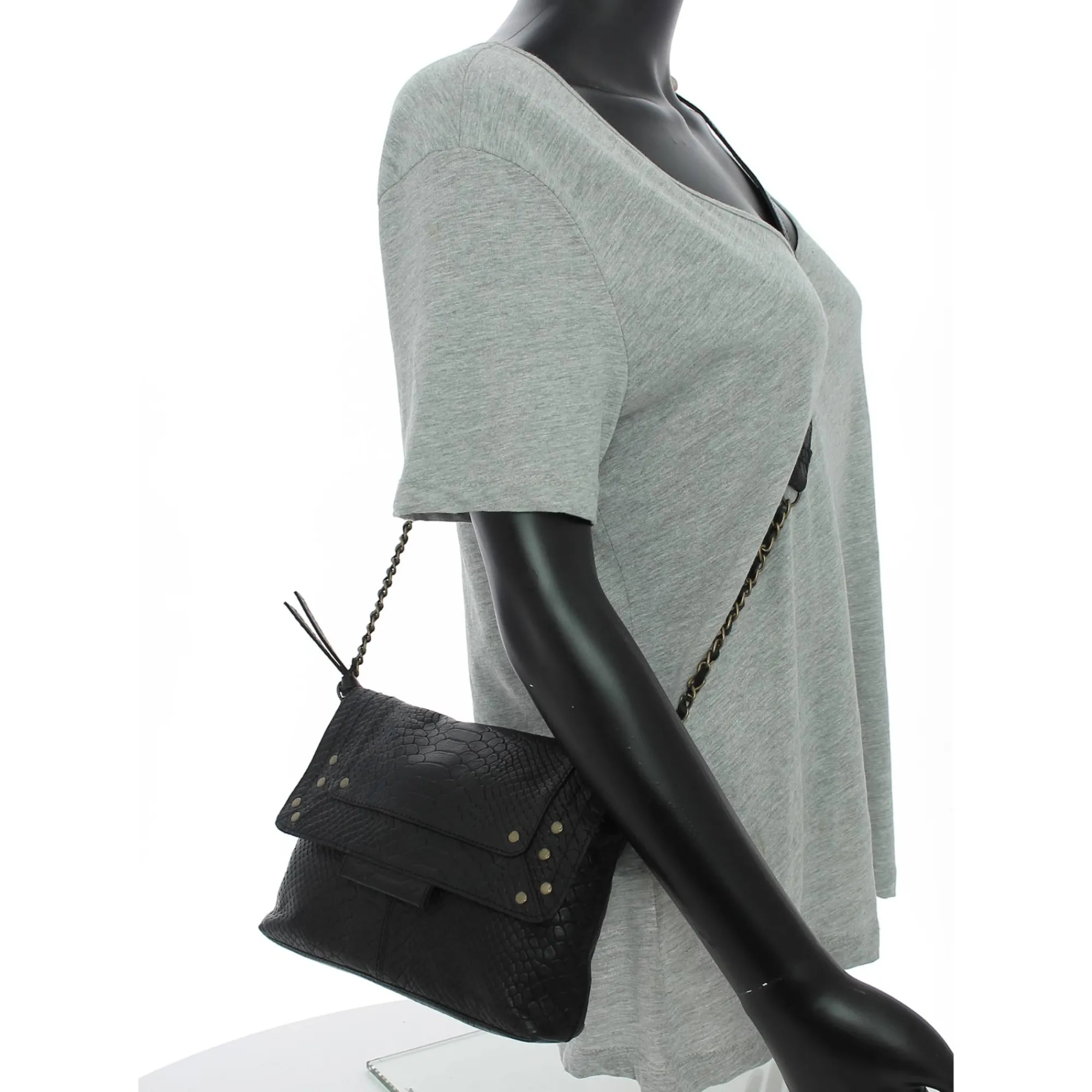 Pieces Sacs Bandoulière*Sac bandouliere Felizia a rabat en cuir Noir python
