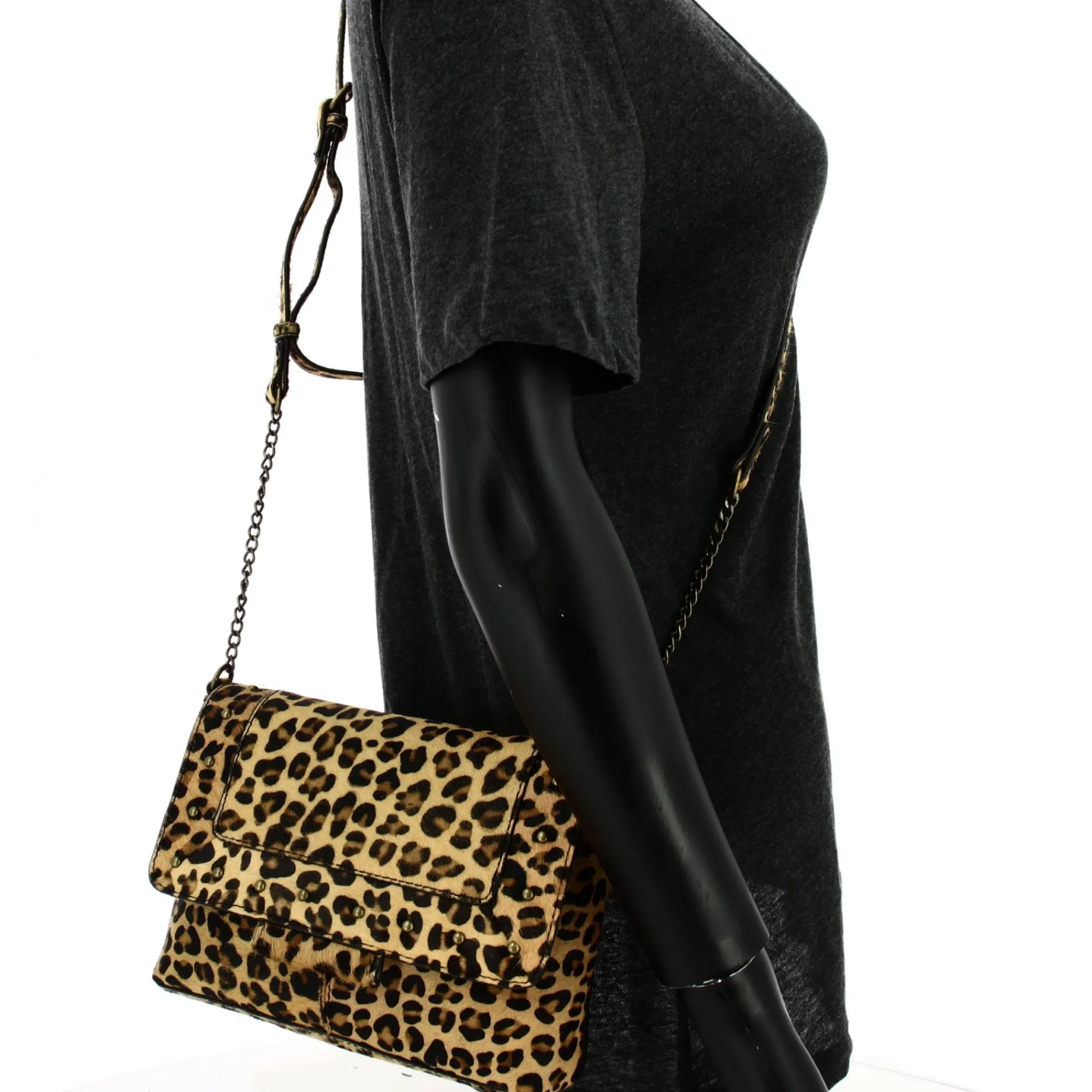 Pieces Sacs Bandoulière*Sac bandouliere Feliziora cuir facon leopard Beige Leopard