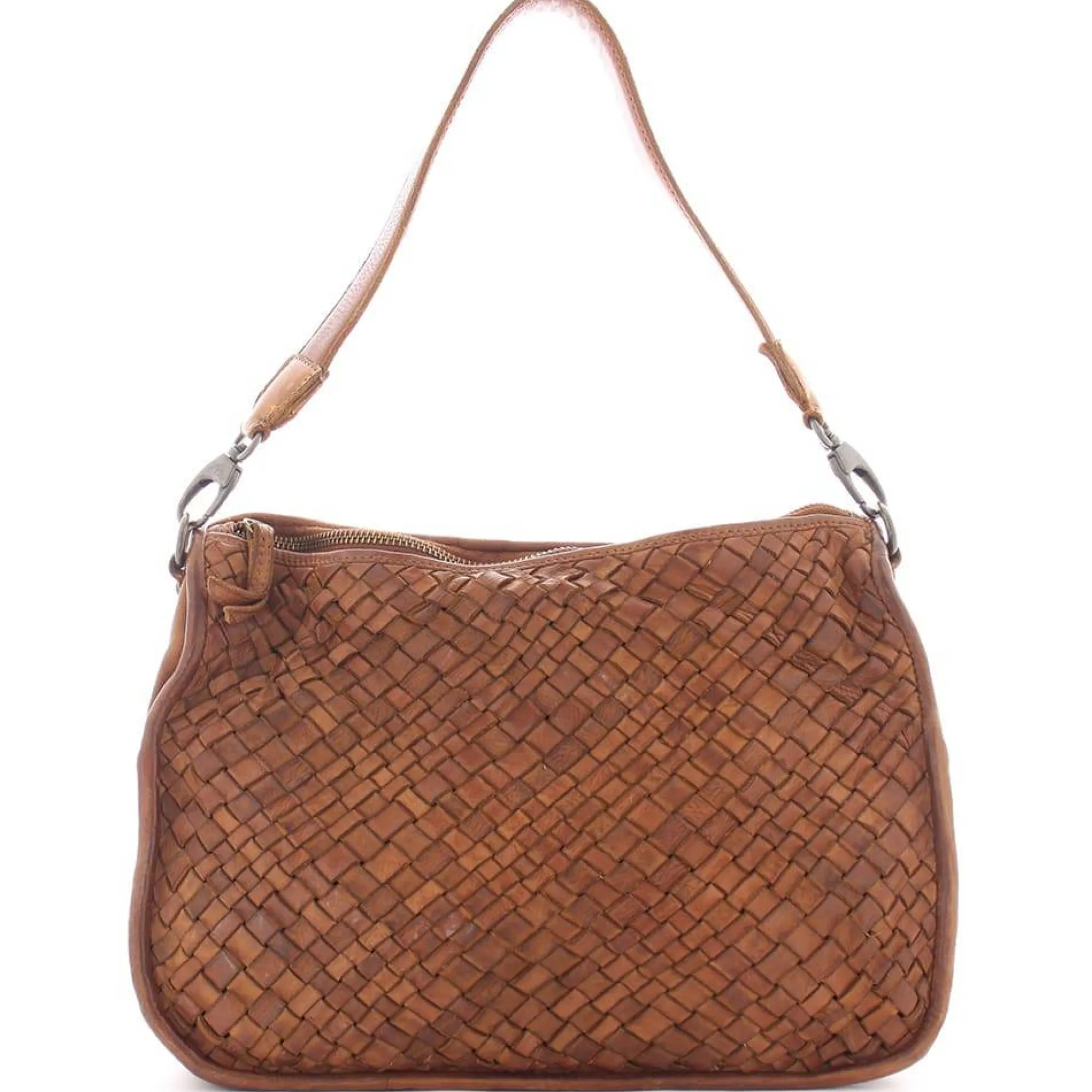 Gianni Conti Sacs Bandoulière*Sac besace en cuir effet tresse Cognac