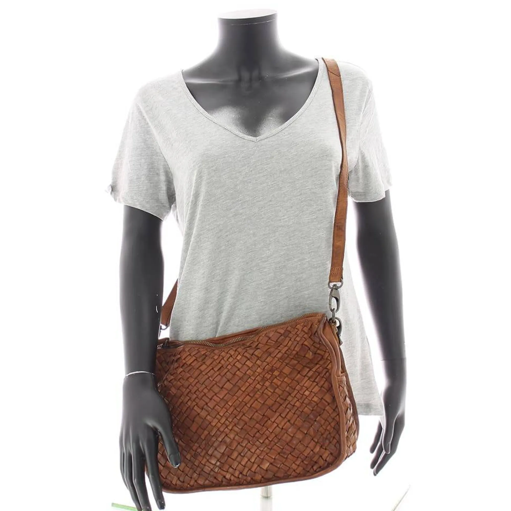 Gianni Conti Sacs Bandoulière*Sac besace en cuir effet tresse Cognac