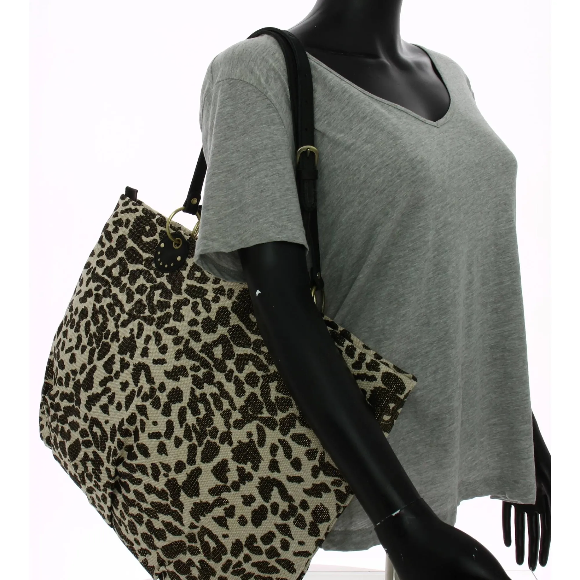 Mila Louise Sacs Cabas*Sac cabas porte main Nica LP leopard Kaki