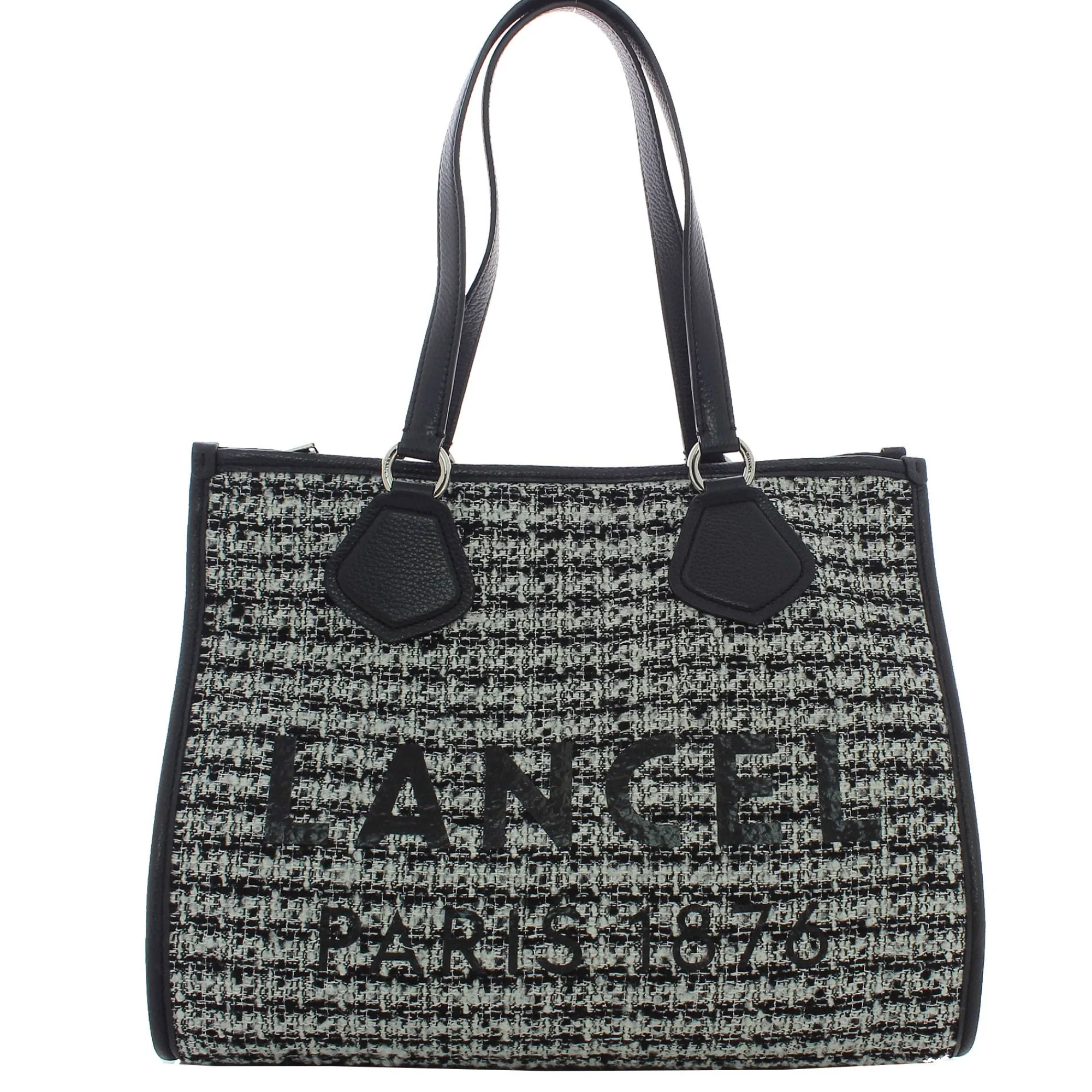 Lancel Sacs Cabas*Sac cabas zippe effet tweed tartan L Noir et blanc