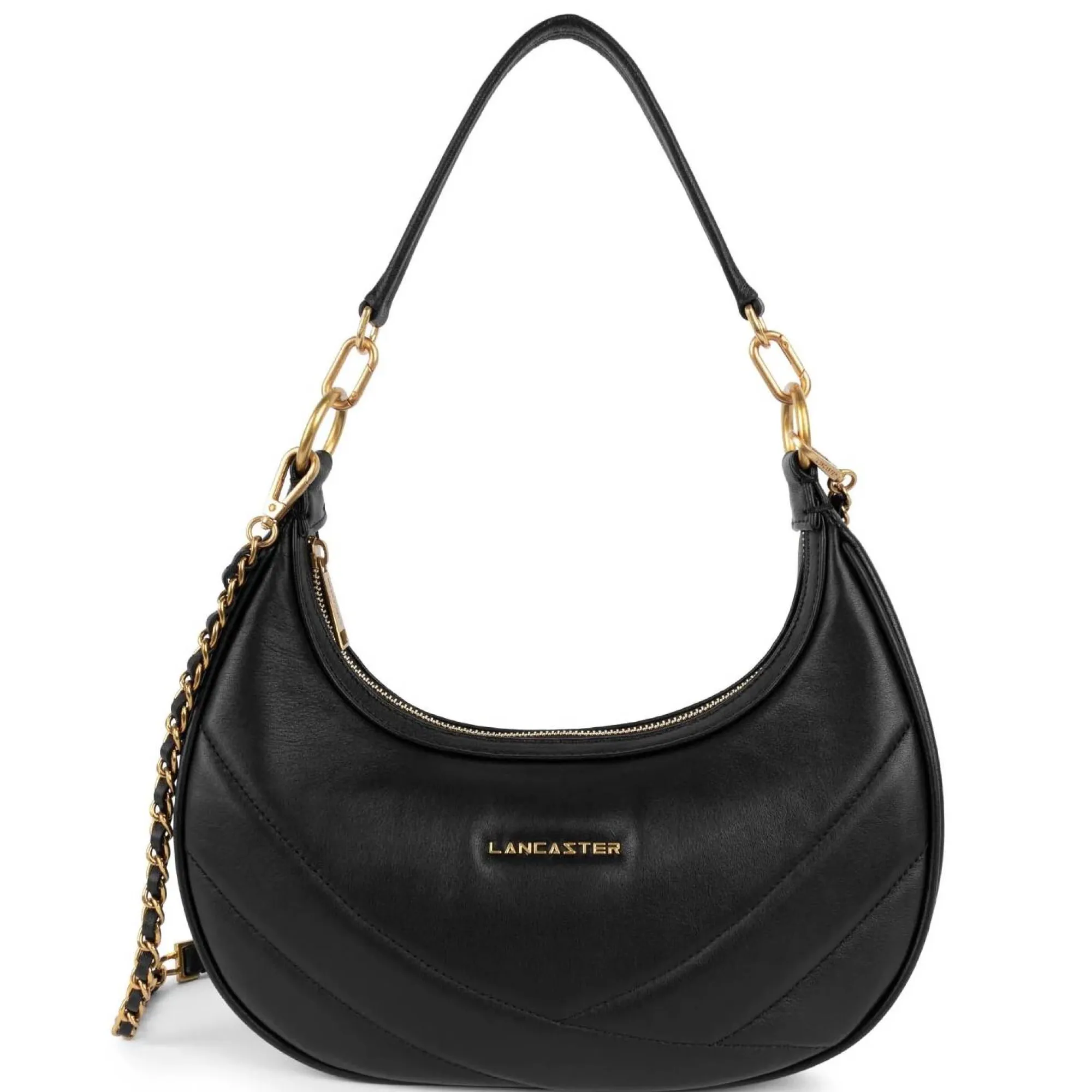 Lancaster Sacs Porté Épaule*Sac hobo zippe Soft Matelasse Noir