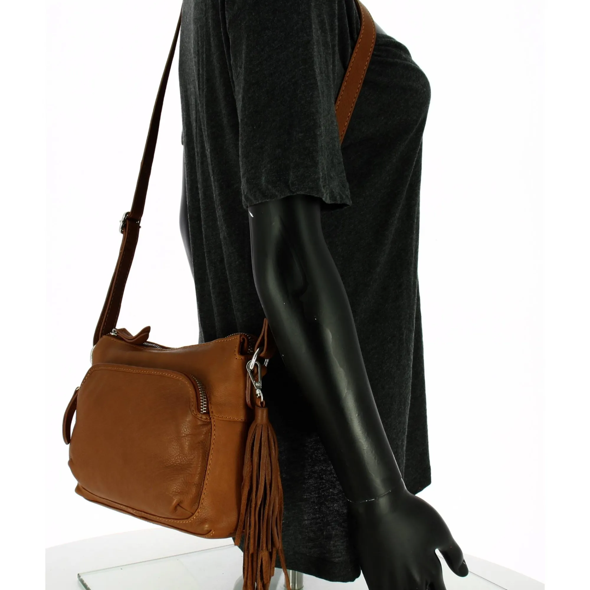 Gianni Conti Sacs Bandoulière*Sac travers en cuir pleine fleur Cognac